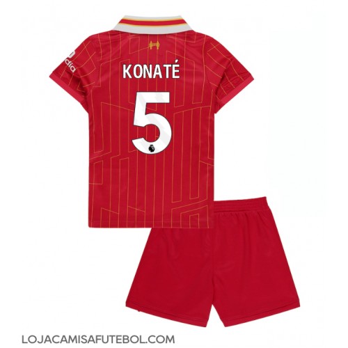 Camisa de Futebol Liverpool Ibrahima Konate #5 Equipamento Principal Infantil 2024-25 Manga Curta (+ Calças curtas)